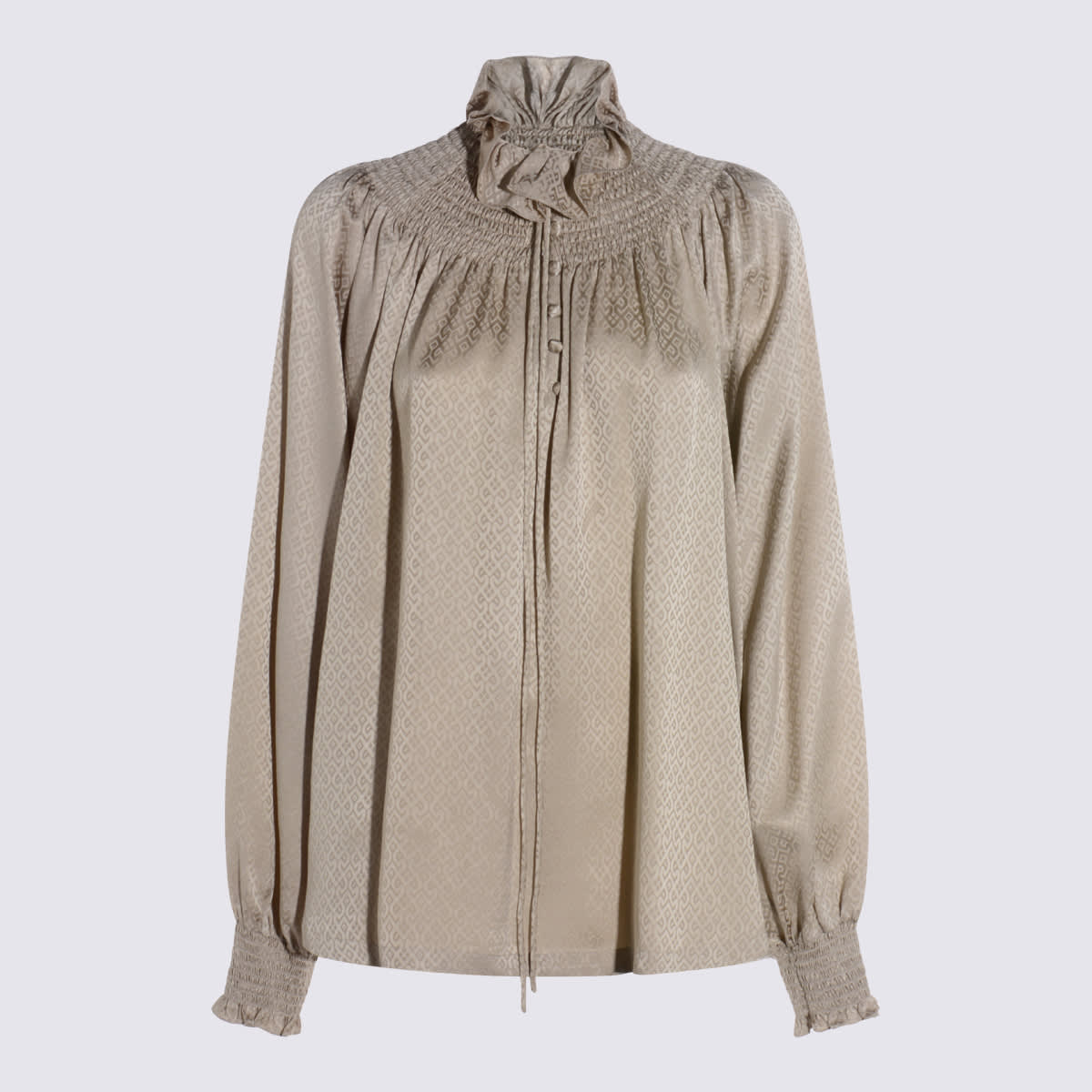 Burberry High Neck Long Sleeve Top With Ruffle In Brown