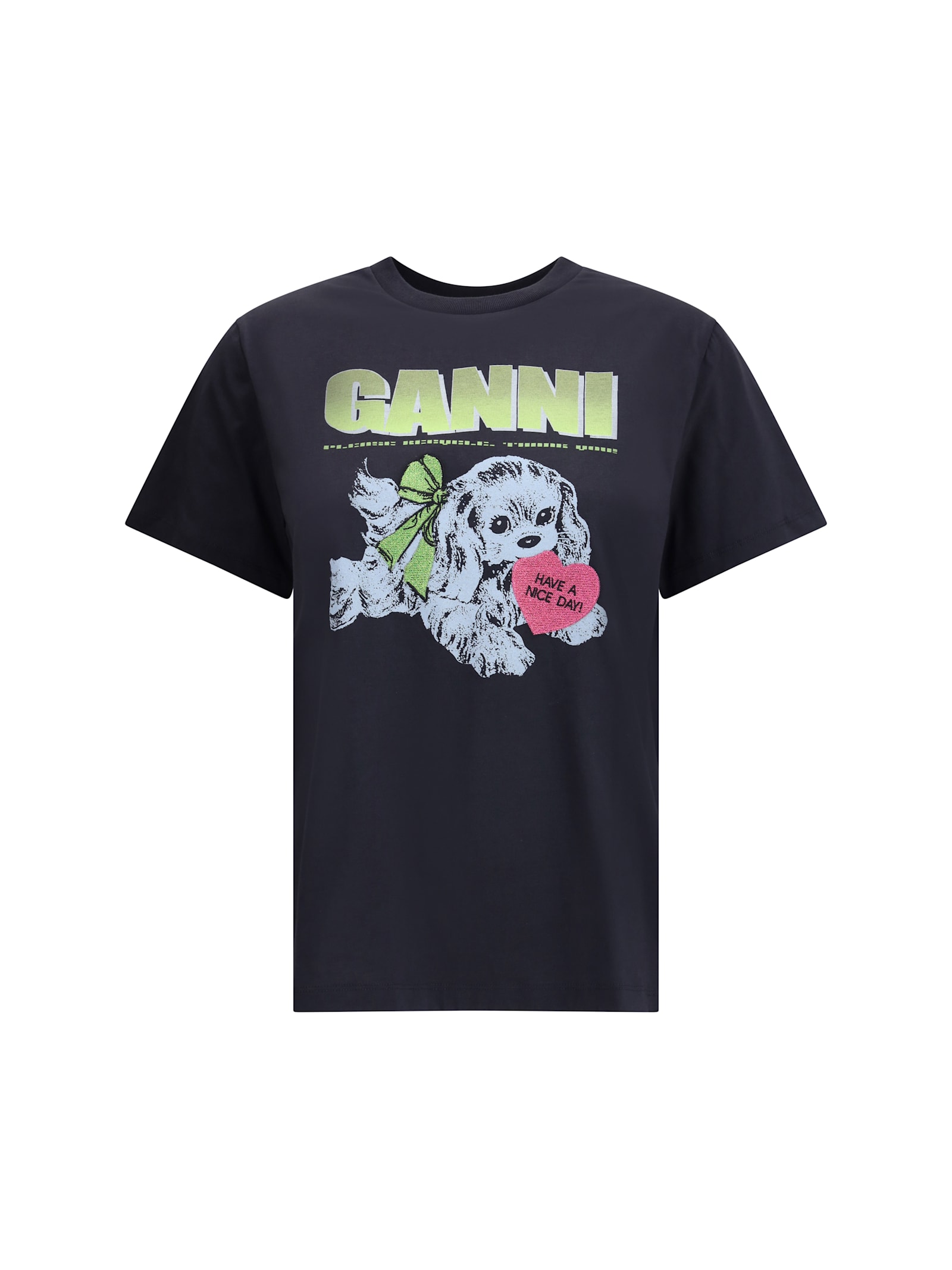 Ganni Organic Cotton T-shirt Featuring Dog Graphic