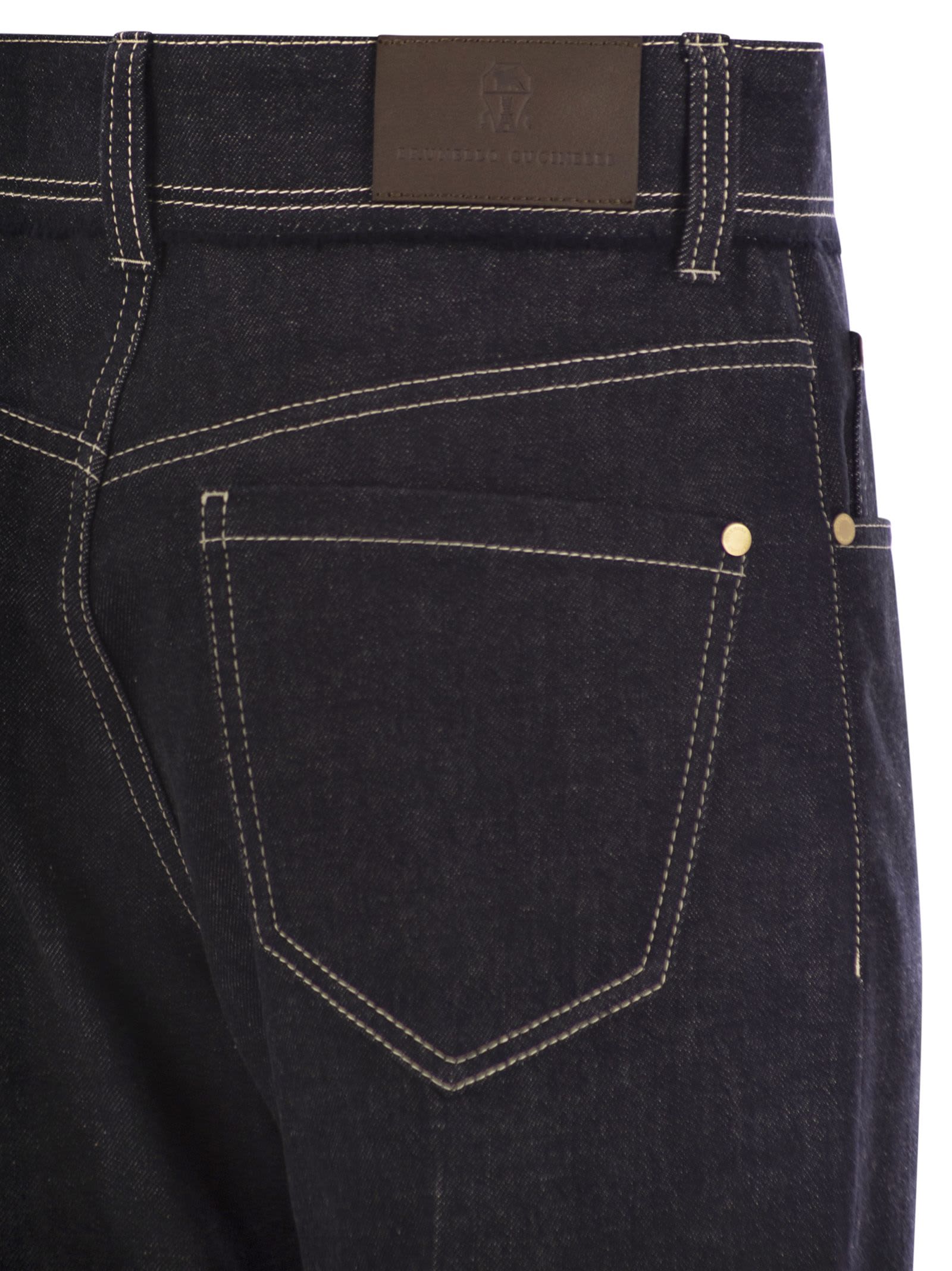 Brunello Cucinelli Women Crop Denim Trousers With Turn-ups In Dark Denim