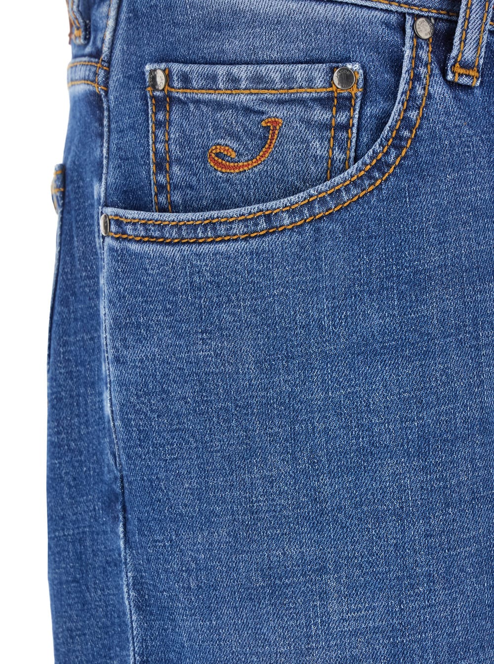 JACOB COHEN BLUE JEANS WITH LOGO PATCH ON THE BACK IN STRETCH COTTON MAN