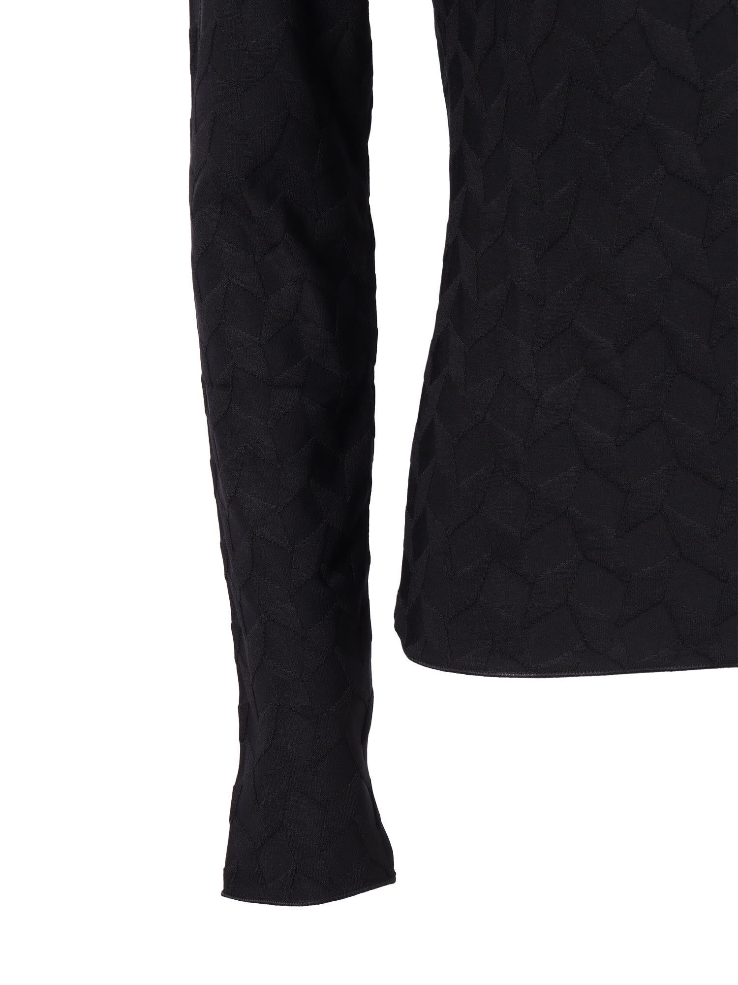Emporio Armani Geometric Pattern Boat-neck Textured Knit Jumper In Black