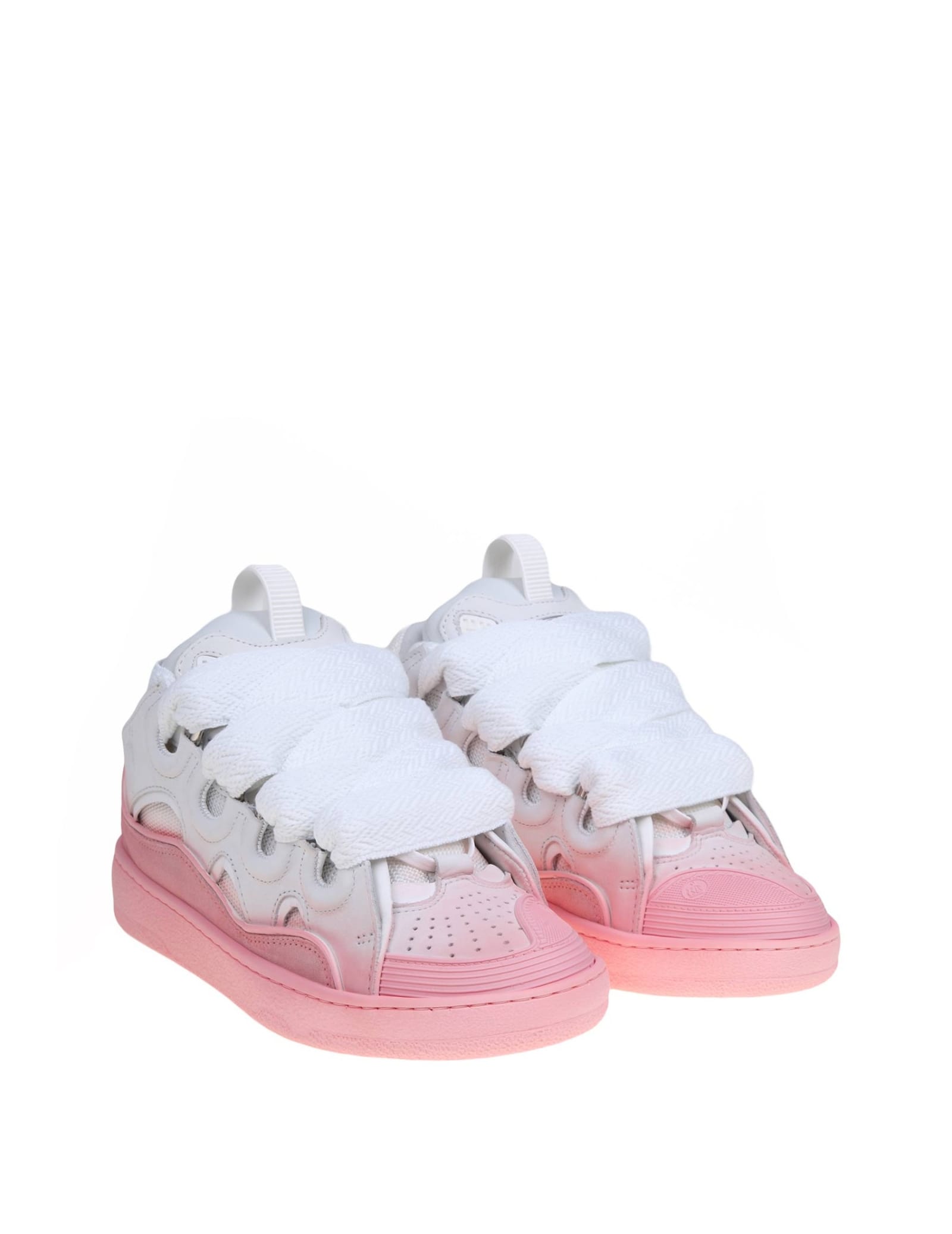 Shop Lanvin Curb Sneakers In White And Pink Leather