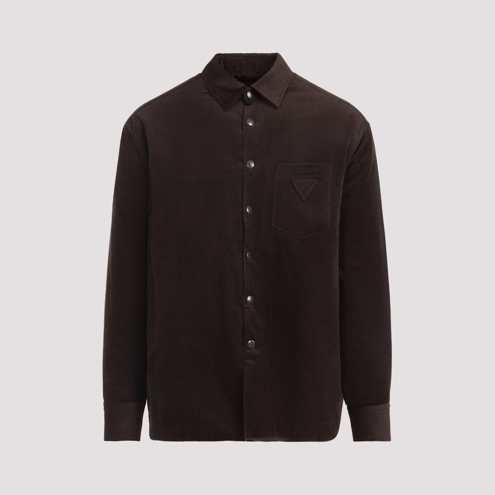 Prada Long Sleeve Corduroy Shirt Chest Pocket In Brown