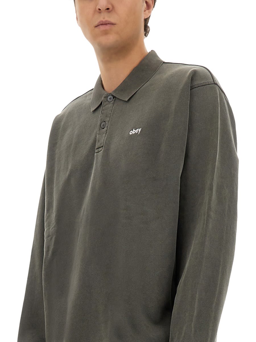 Obey Lowercase Pigment Men's Long Sleeve Polo Pigment Digital Black Polo In Black