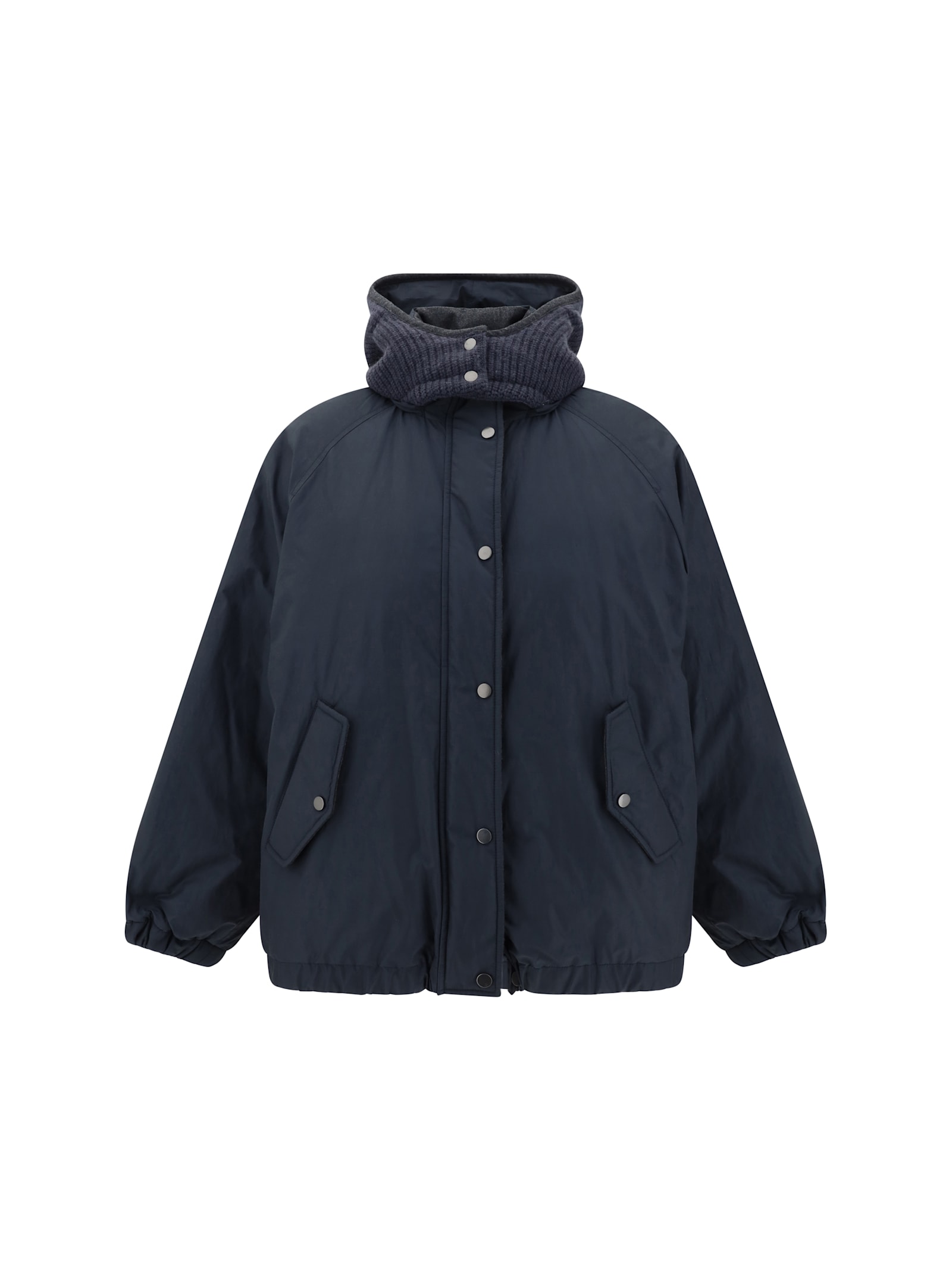 Brunello Cucinelli Puffer Jackets With Hood And Pockets In Blue