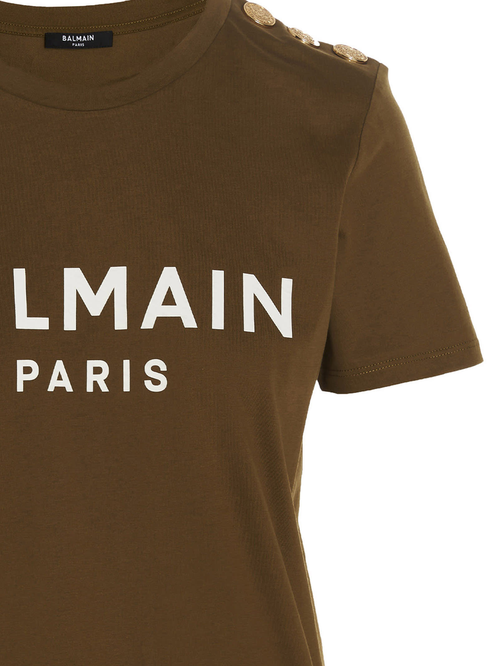Shop Balmain Logo T-shirt In Verde/bianco
