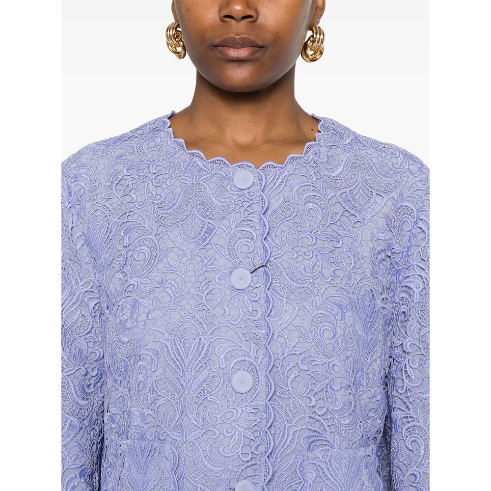 Etro Scalloped Corded Lace Jacket In Blue