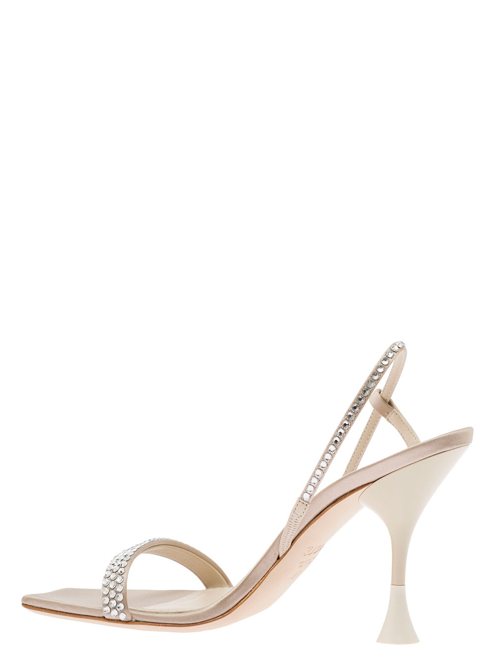 Shop 3juin Eloise Beige Sandals With Rhinestone Embellishment And Spool Hight Heel In Viscose Blend Woman