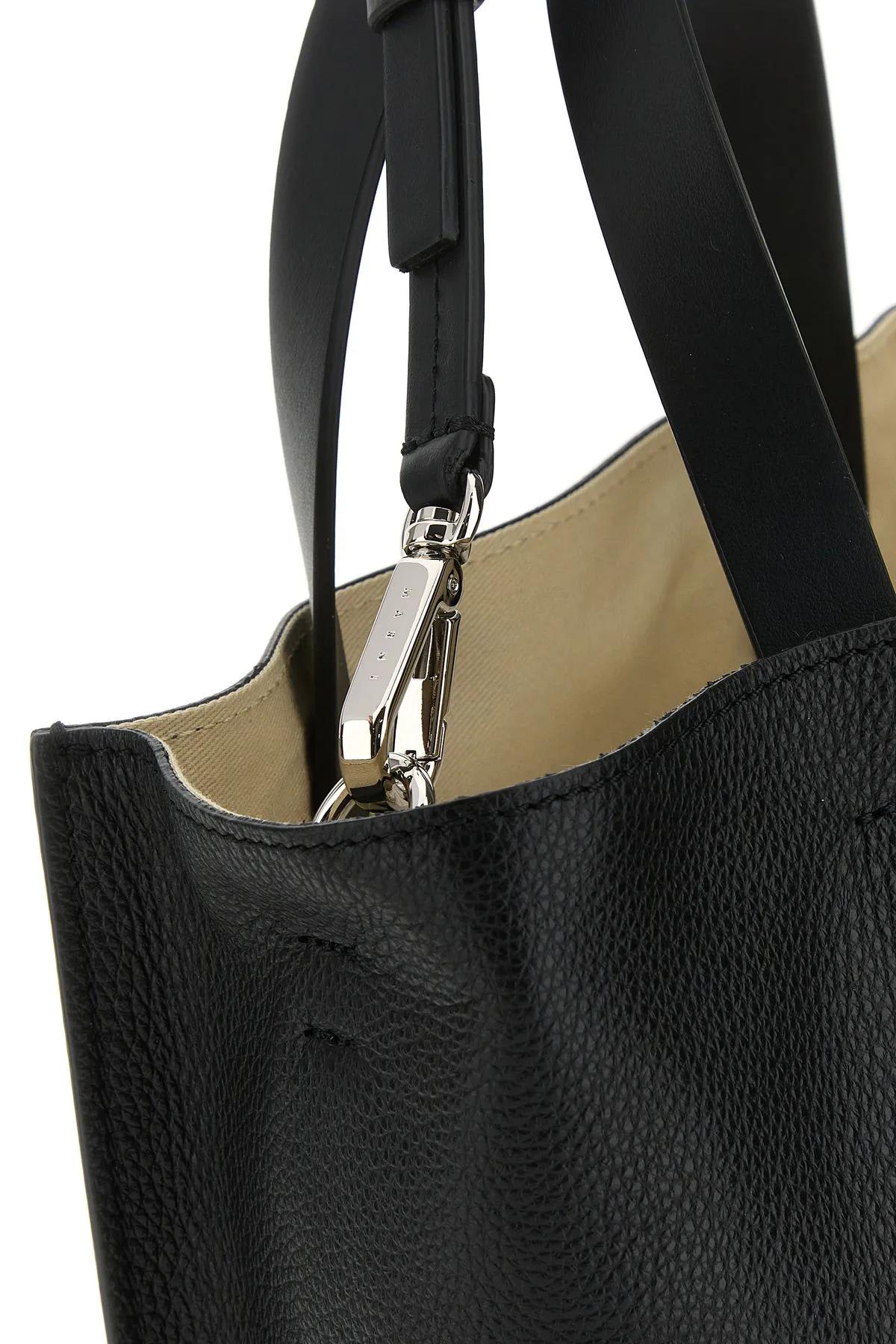 Shop Marni Black Leather Small Museo Handbag