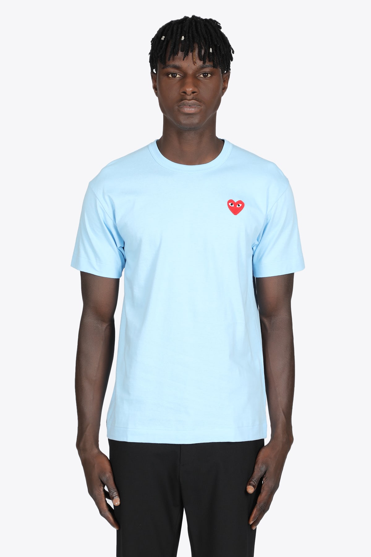 Comme des Garçons Play Heart Patch T-shirt Baby blue cotton t-shirt with big heart patch