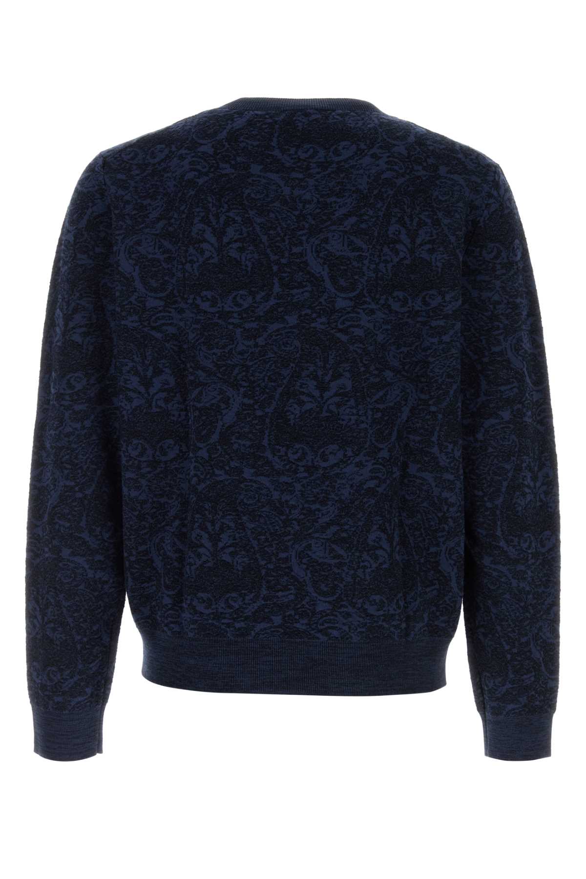 Etro Blue Sweater With Paisley Print In Cotton-wool Blend