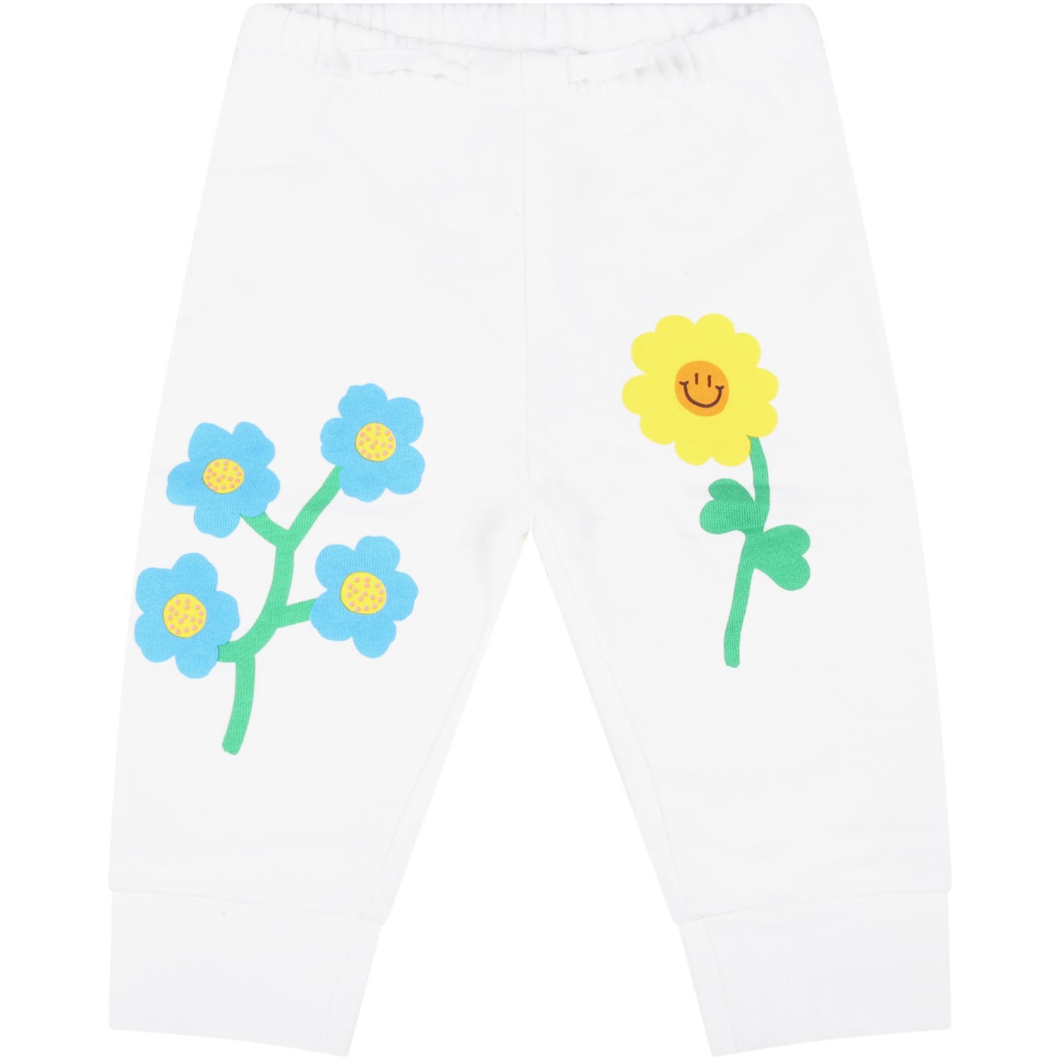 Stella McCartney Kids White Sweatpants For Baby Girl With Colorful Flowers