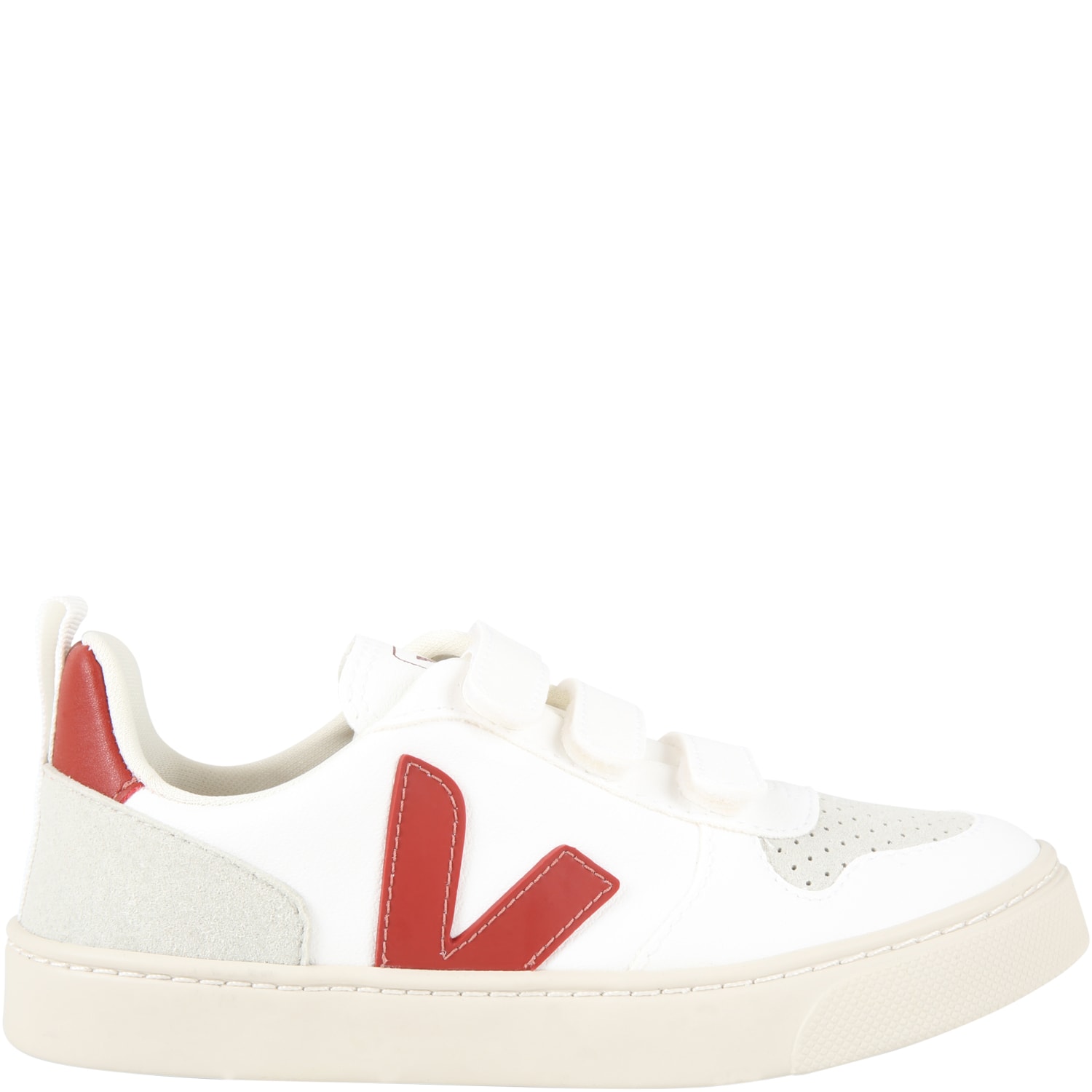 Veja White Sneakers For Kids With Red Logo