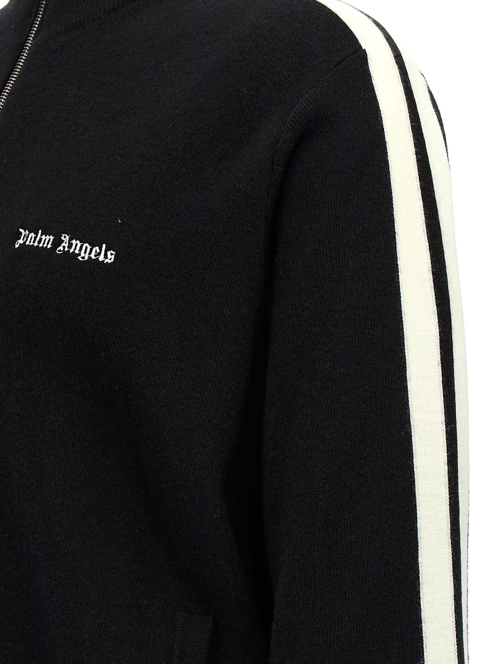 Shop Palm Angels Black High Neck Sweatshirt With Logo Lettering On The Front In Wool Blend Man In Black Off White