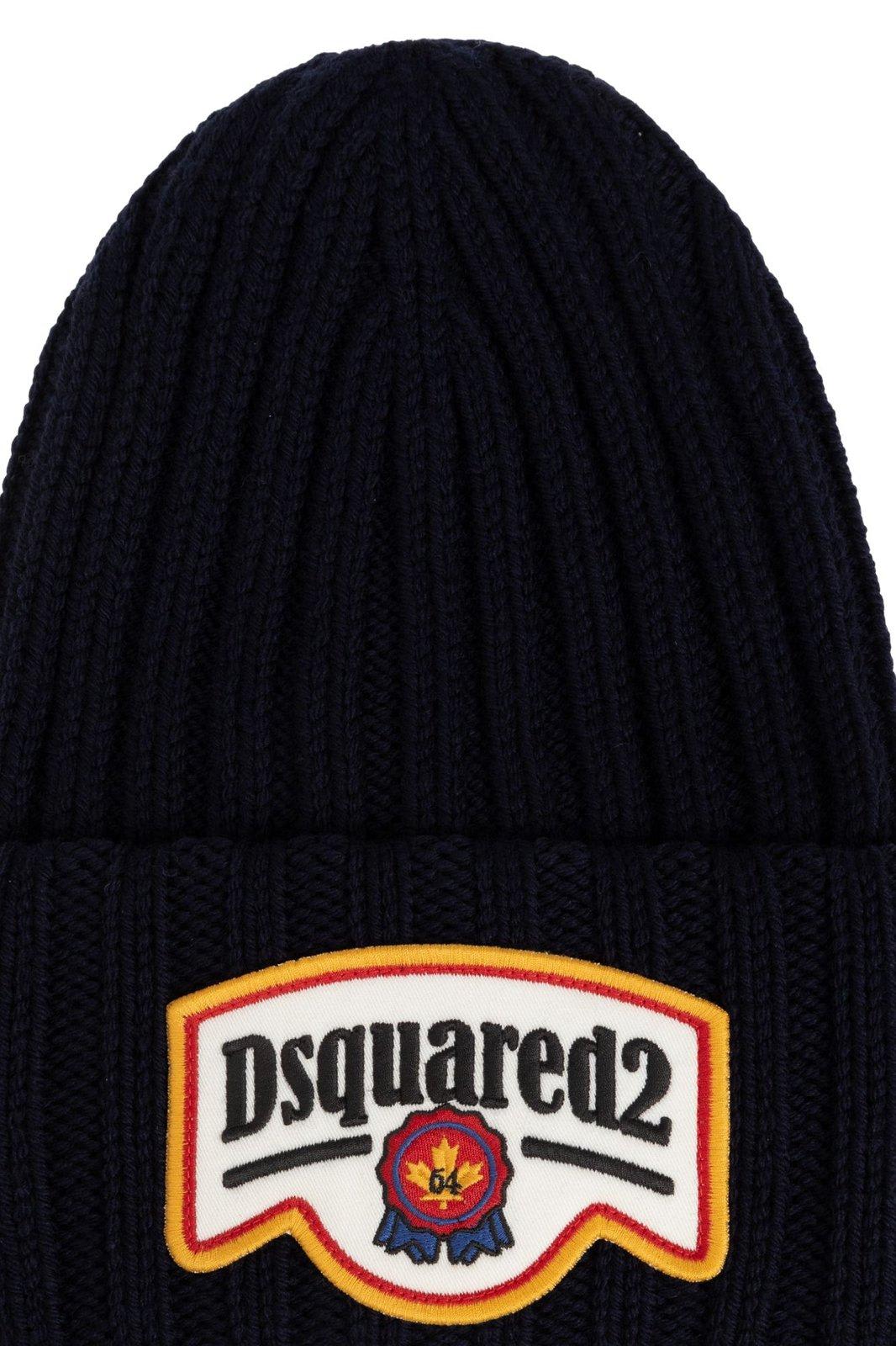 Shop Dsquared2 Logo Patch Knitted Beanie In Navy