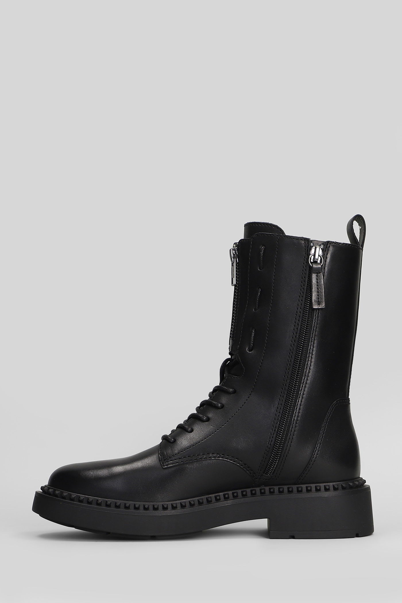 Ash Misty Combat Boots In Black Leather In Black