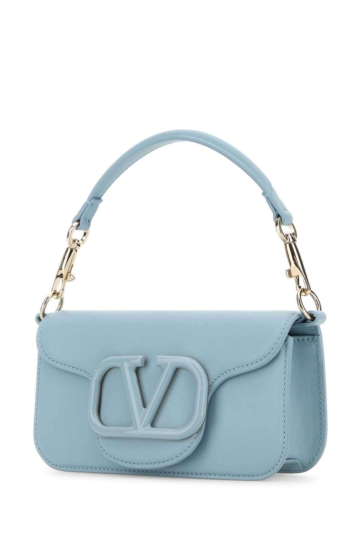 Shop Valentino Light Blue Leather Locã² Handbag In Bluporcellana