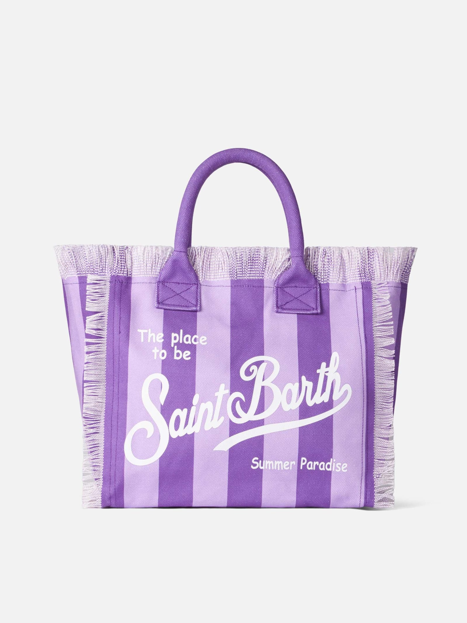 Mc2 Saint Barth Vanity Canvas Shoulder Bag With Lilac And Purple Stripes In Pink