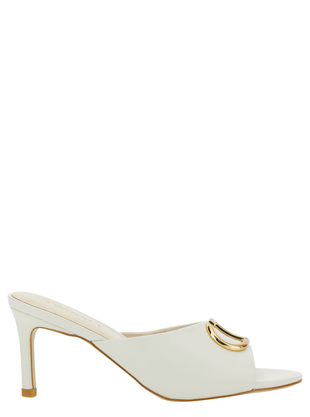 White Mules With Oval T Detail In Leather Woman