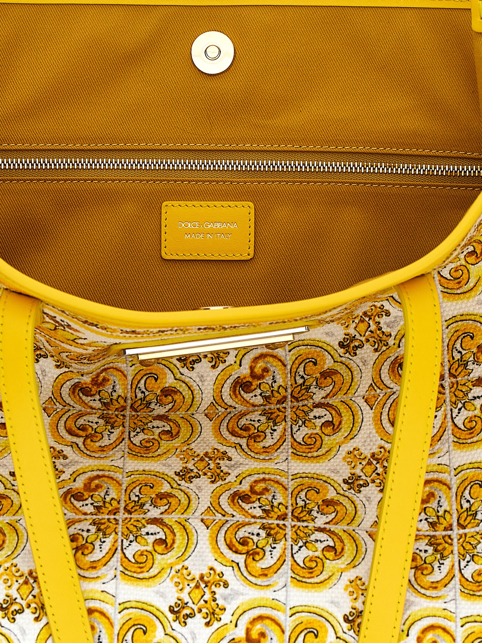 Shop Dolce & Gabbana Maiolica Large Shopping Bag In Yellow