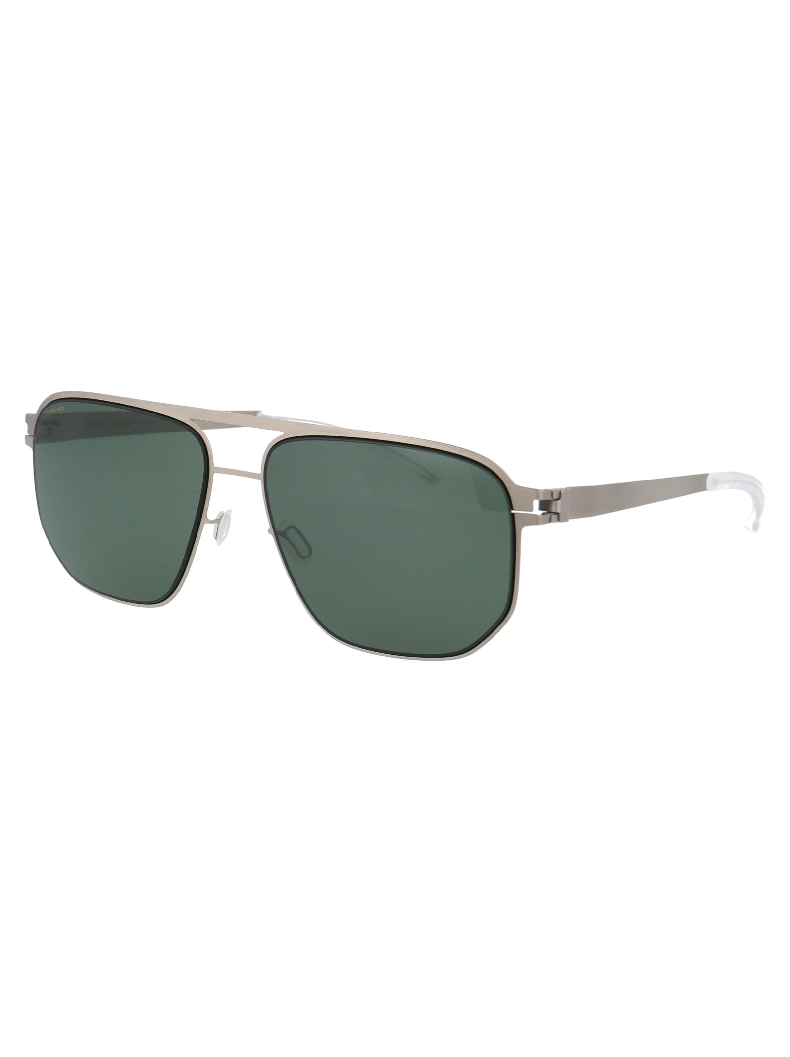 Shop Mykita Perry Sunglasses In 509 Matte Silver/black Polarized Pro Green