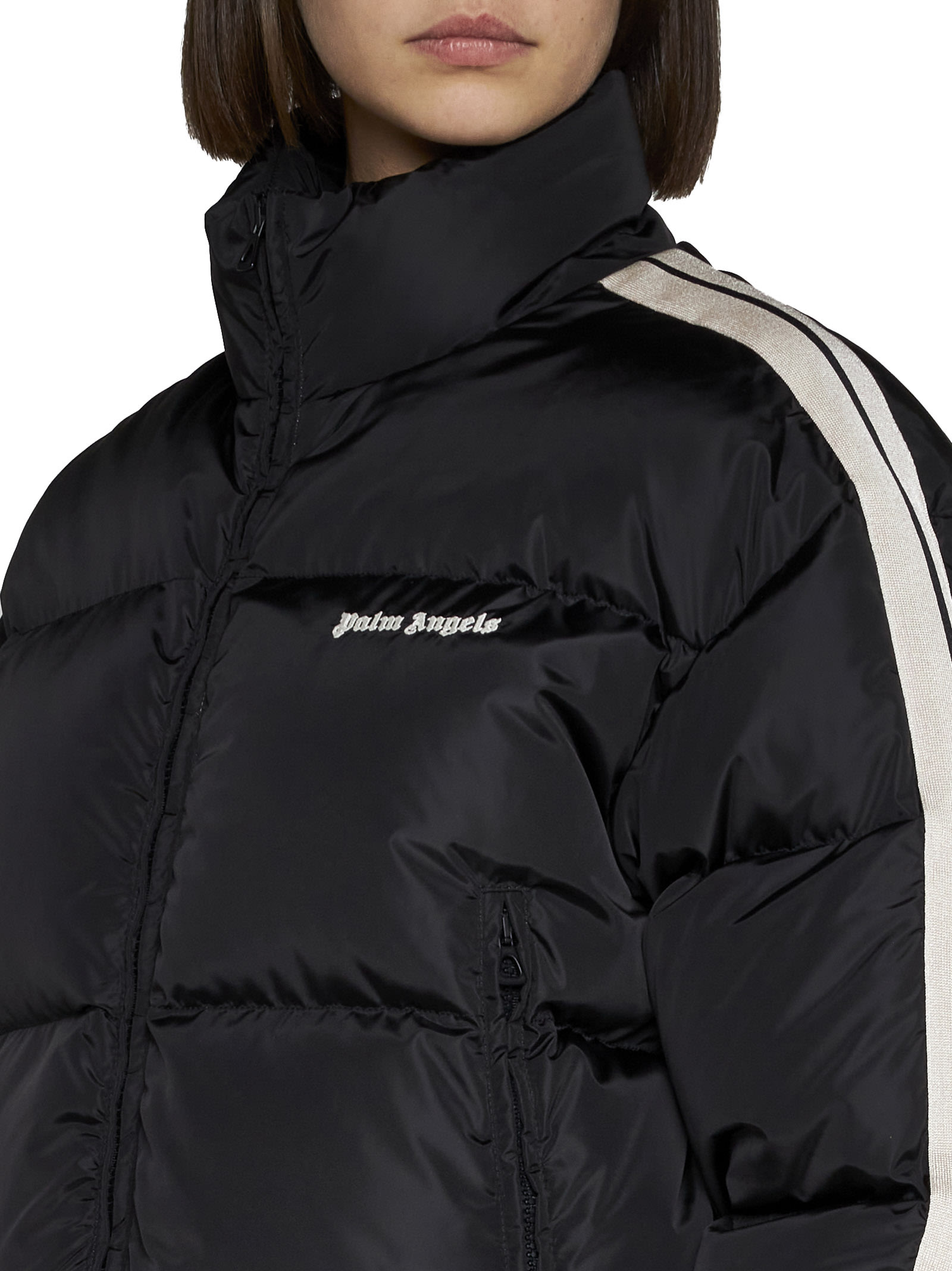 Shop Palm Angels Cropped Down Jacket In Black Whit