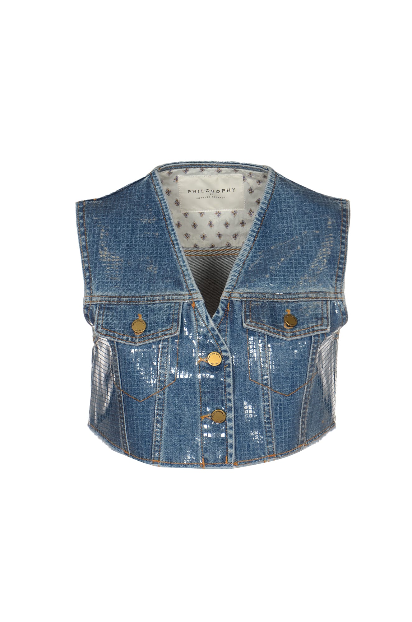 Shop Philosophy Di Lorenzo Serafini Glossy Denim Vest In Blue