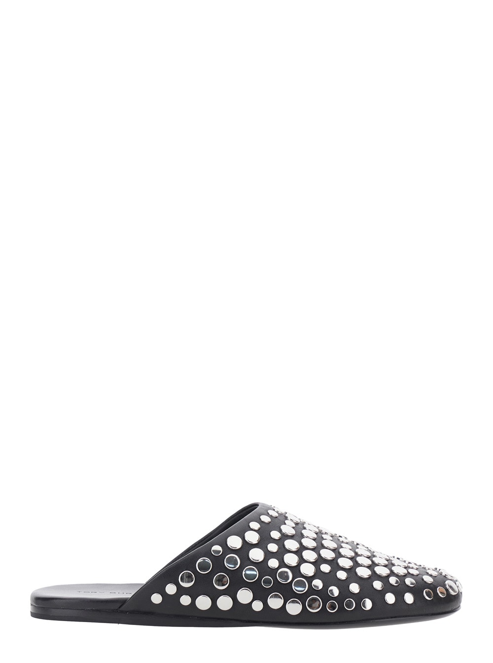 Black Mules With Round Toe And Stud Embellishments In Leather Woman