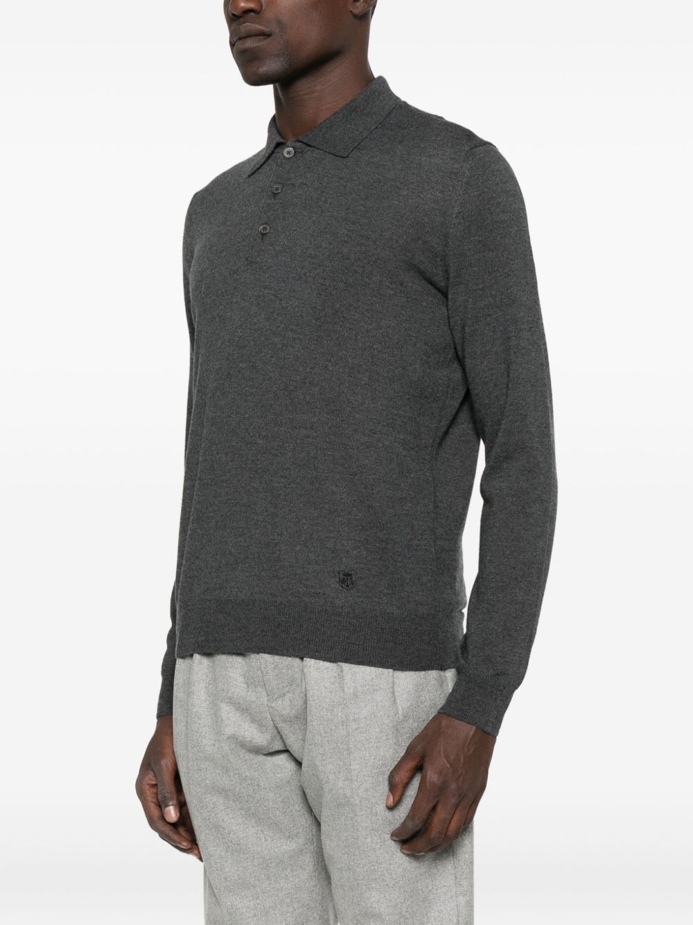 Corneliani Long-sleeved Gray Wool Polo Shirt In Gray