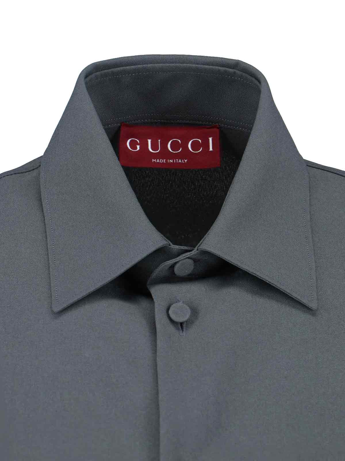 Gucci Technical Fabric Shirt Featuring Horsebit Detail In Gray