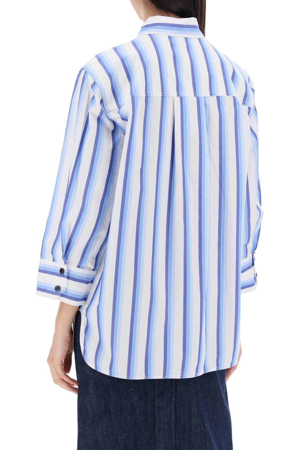 Shop Ganni Oversized Striped Poplin Shirt In Silver Lake Blue (white)