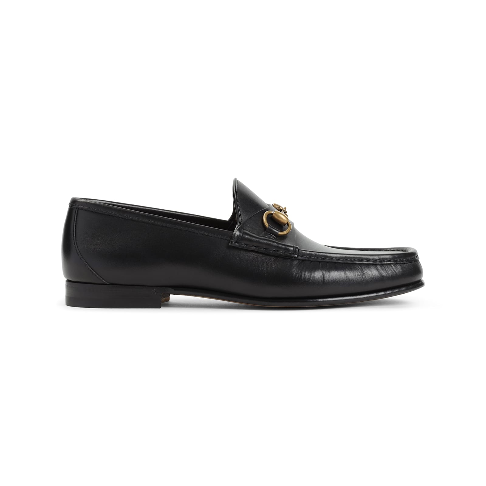 Gucci Leather Sneakers With Gold-tone Logo Strap In Black