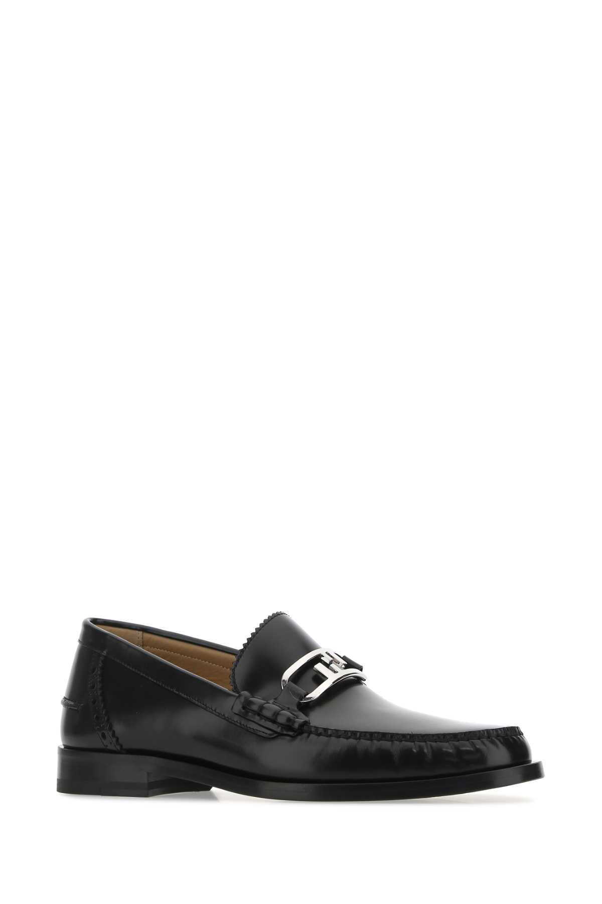 Shop Fendi Black Leather Loafers In F0abb