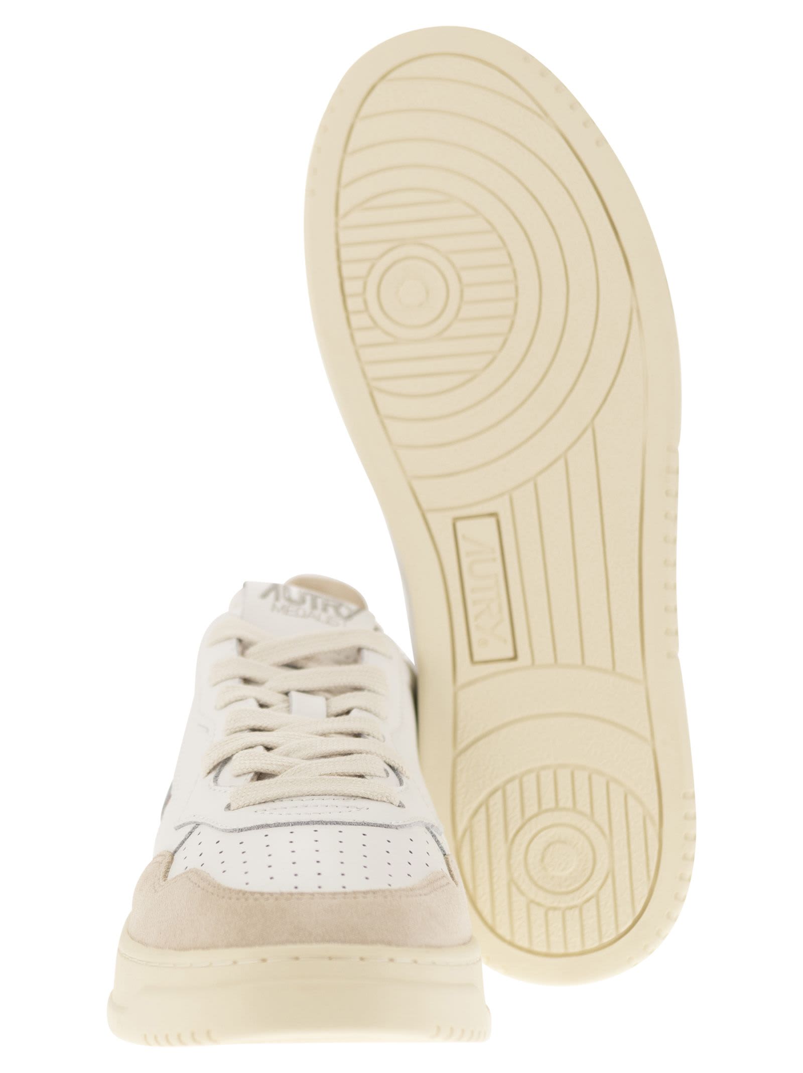Autry Low-top Sneakers With Mixed Textures And Contrast Heel Tab In White