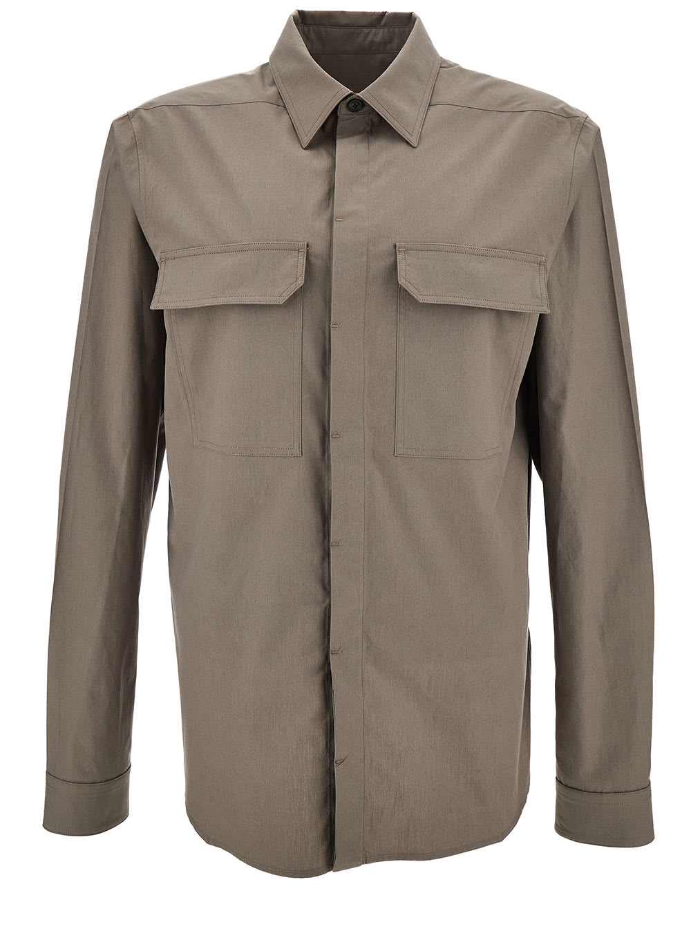 RICK OWENS WORKSHIRT GREY SHIRT WITH CONCEALED CLOSURE IN COTTON MAN