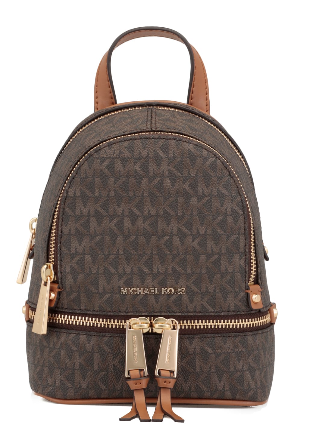 Click to view more detailed imagery on our partner's website Michael Michael Kors Mini Rhea Backpack With All-over Logo In Brown