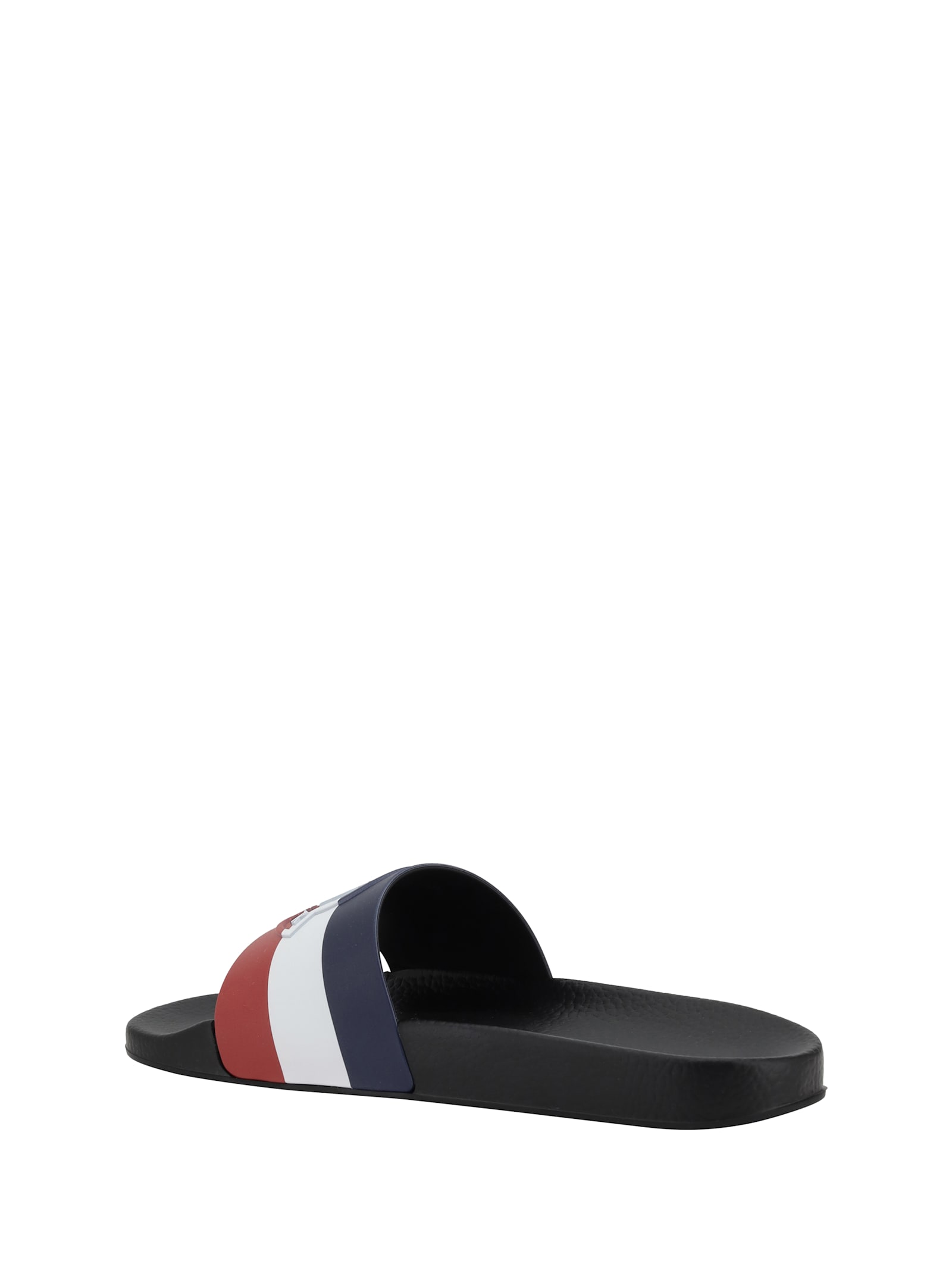 Moncler Basile Blue Slides With Tricolour Toe Strap In Rubber Man