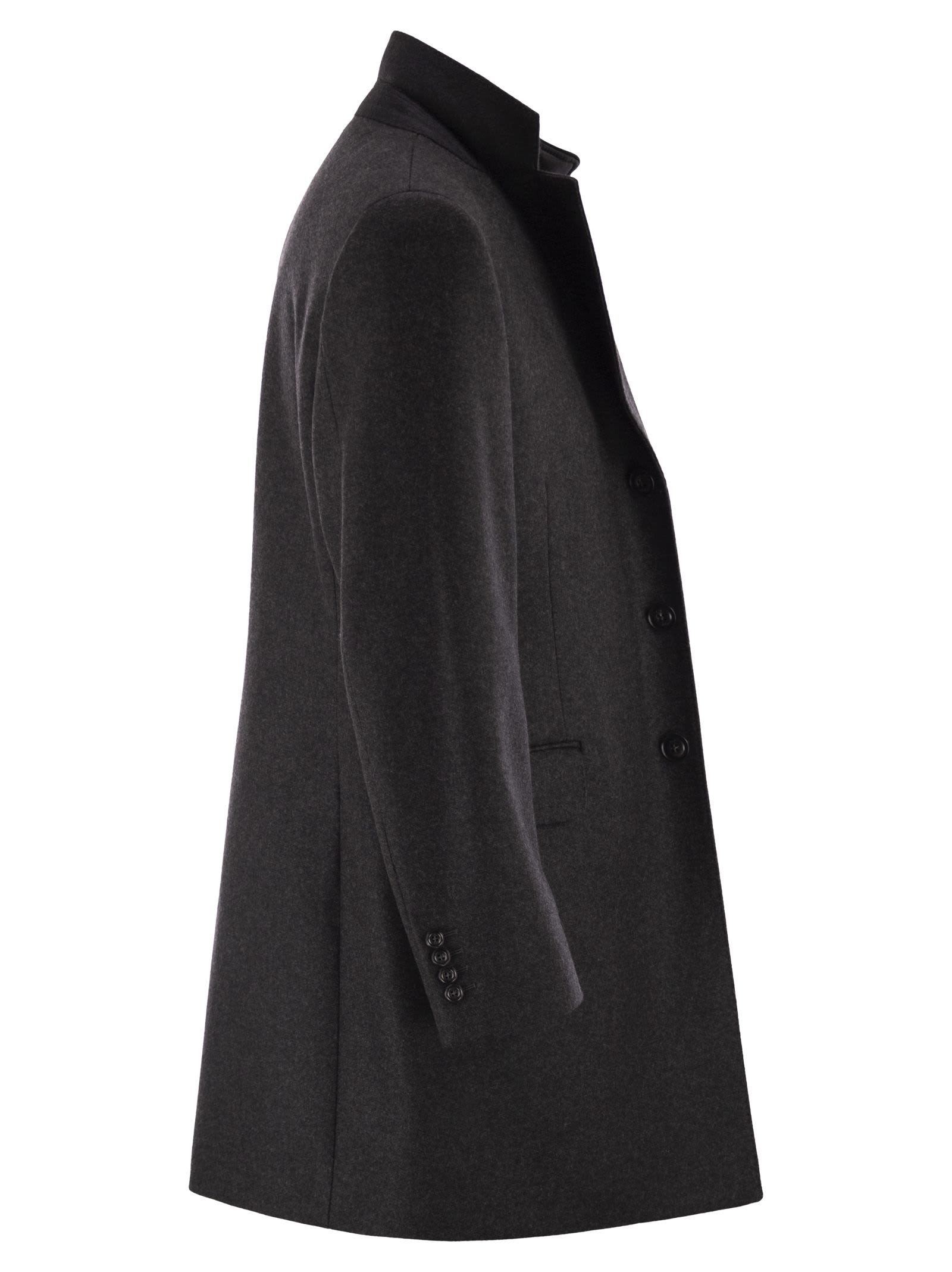 Fay Men Double Coat In Wool And Cashmere Cloth In Gray