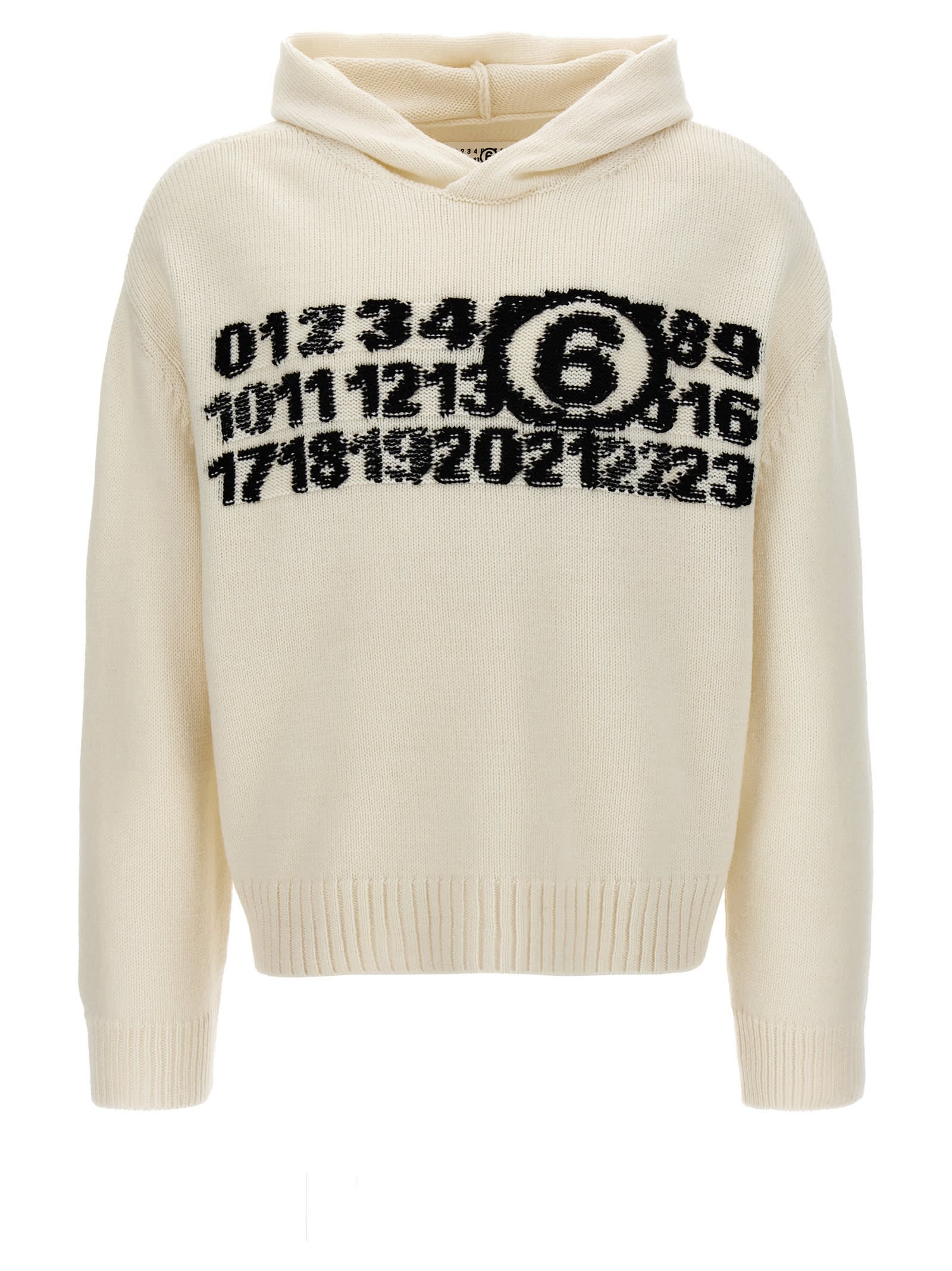 Shop Mm6 Maison Margiela Numeric Signature Hooded Sweater In White