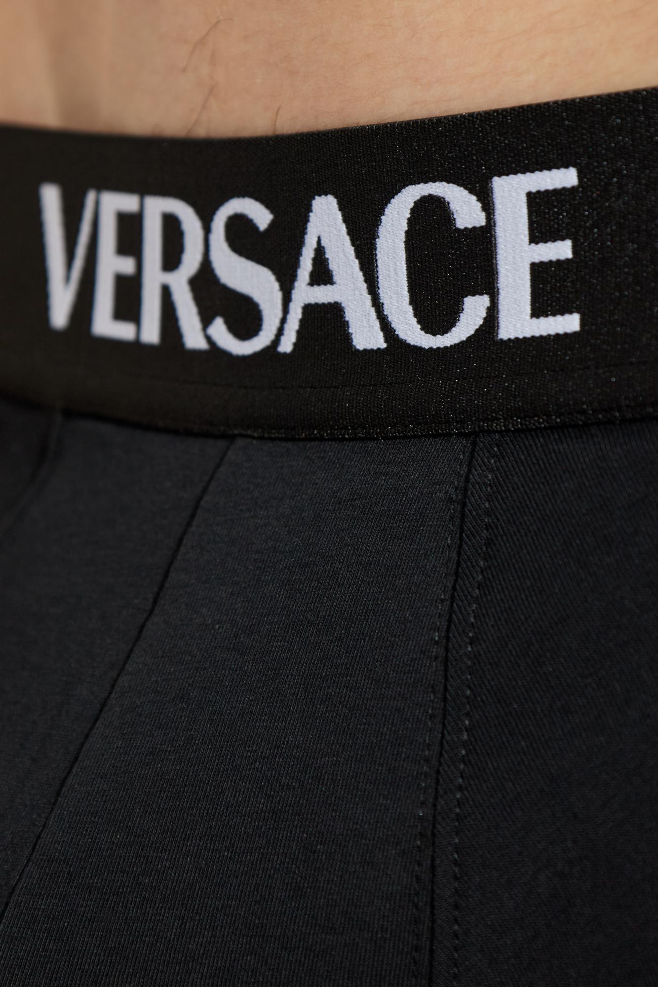 Versace Essential Logo Stretch Cotton Boxer Briefs In Black
