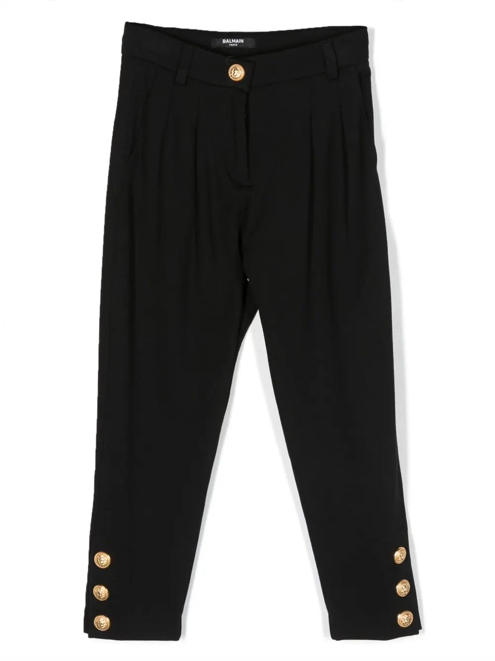 Shop Balmain Black High Waist Pants With Gold Embossed Buttons