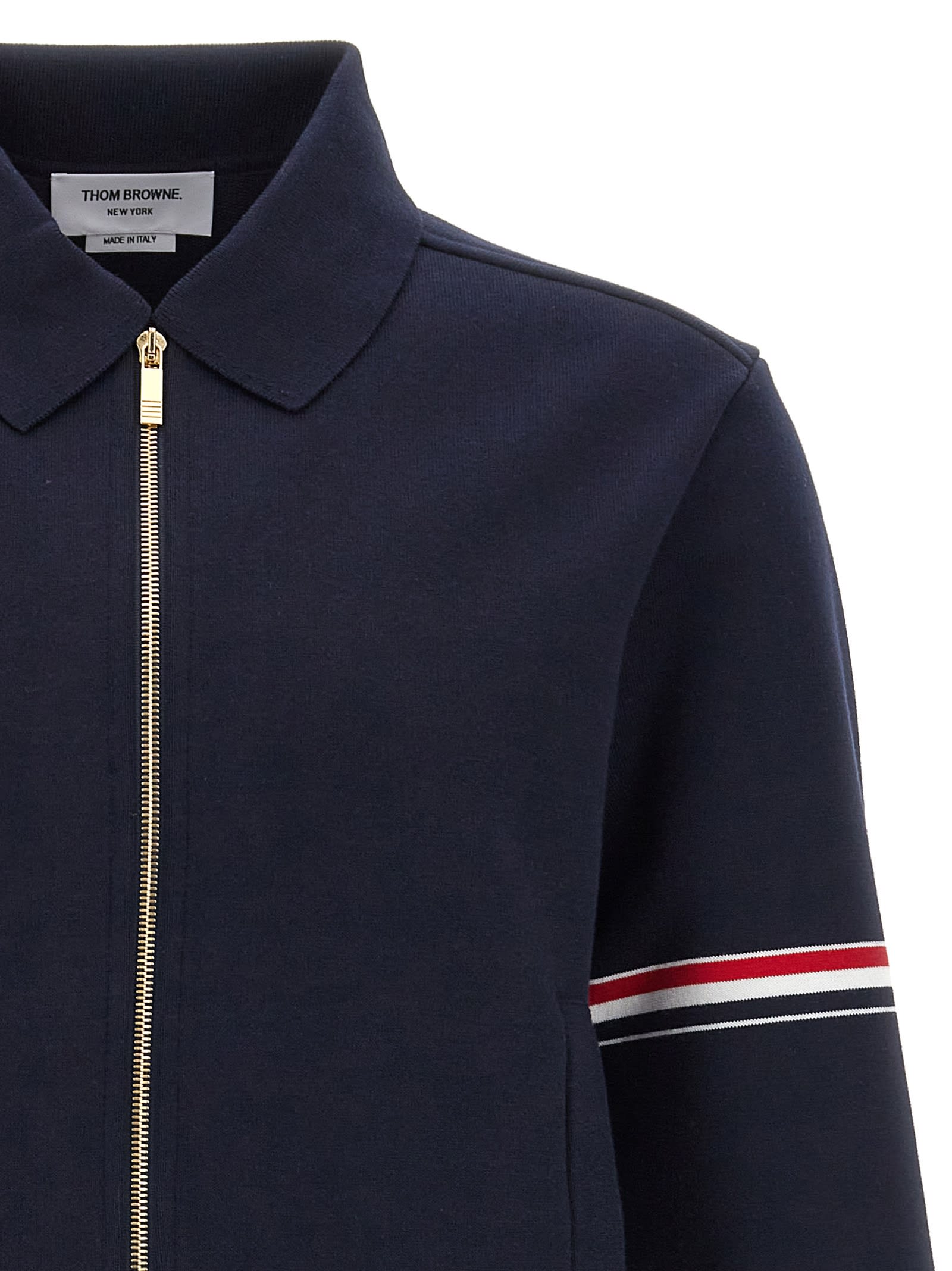 Thom Browne Milano Cotton Blend Bomber Jacket In Blue