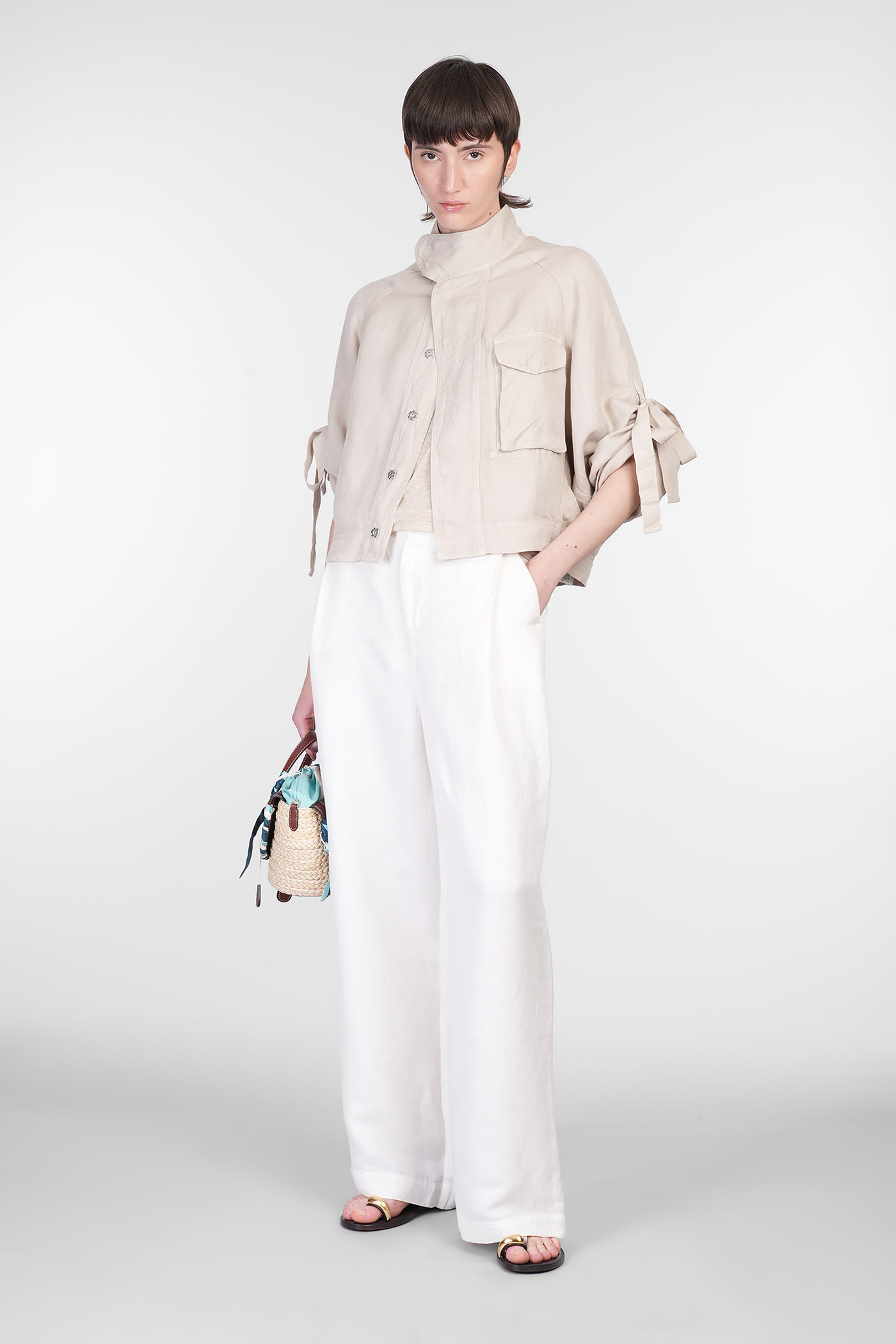 120% Lino Casual Jacket In Taupe Linen