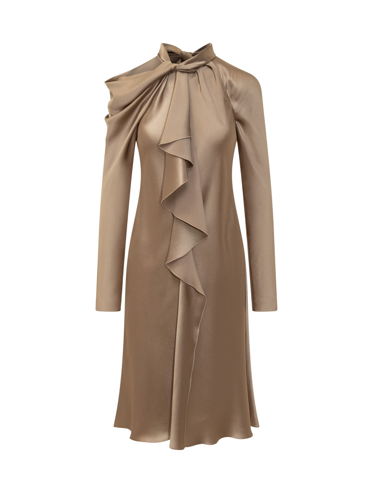 Shop Alberta Ferretti Silk Satin Dress In Beige