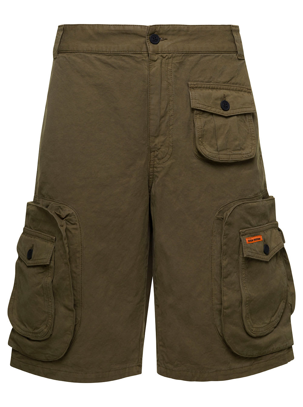 HERON PRESTON OLIVE GREEN CARGO SHORTS WITH MULTI-POCKETS IN COTTON BLEND MAN