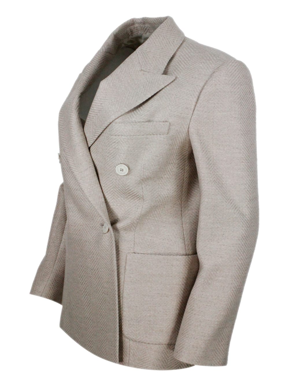 Eleventy Wool-silk-linen Double-breasted Blazer In Gray