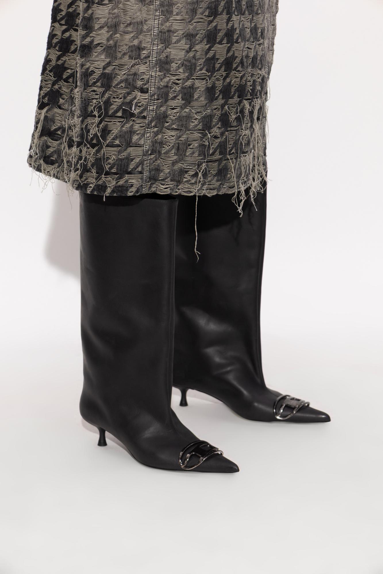 Diesel Venus 40 Tube High Heels Boots In Black Leather In Black