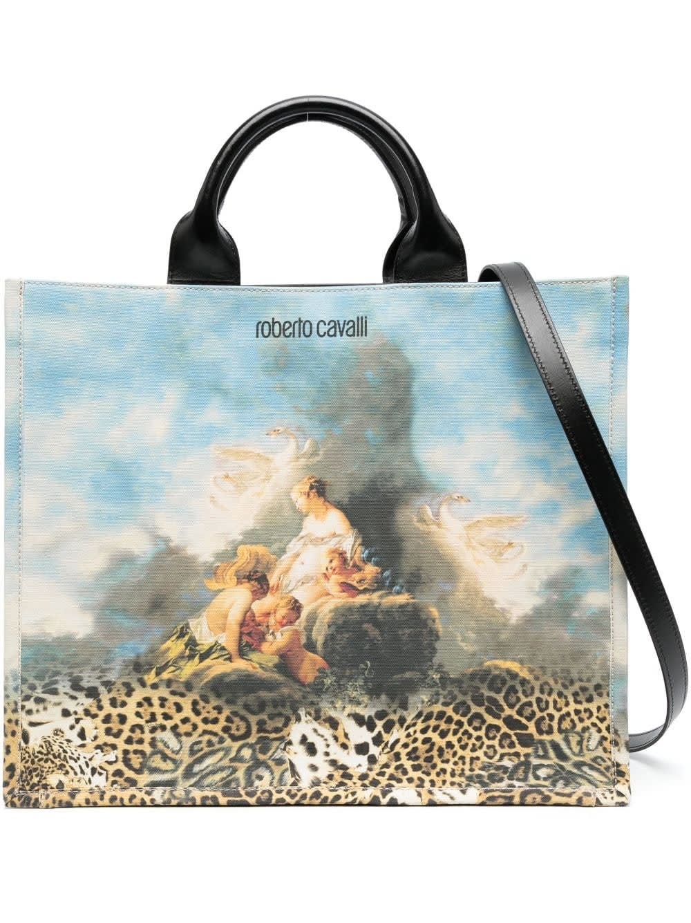 Roberto Cavalli Womens Multicolour Graphic-print Cotton-canvas Tote Bag In Multicolore