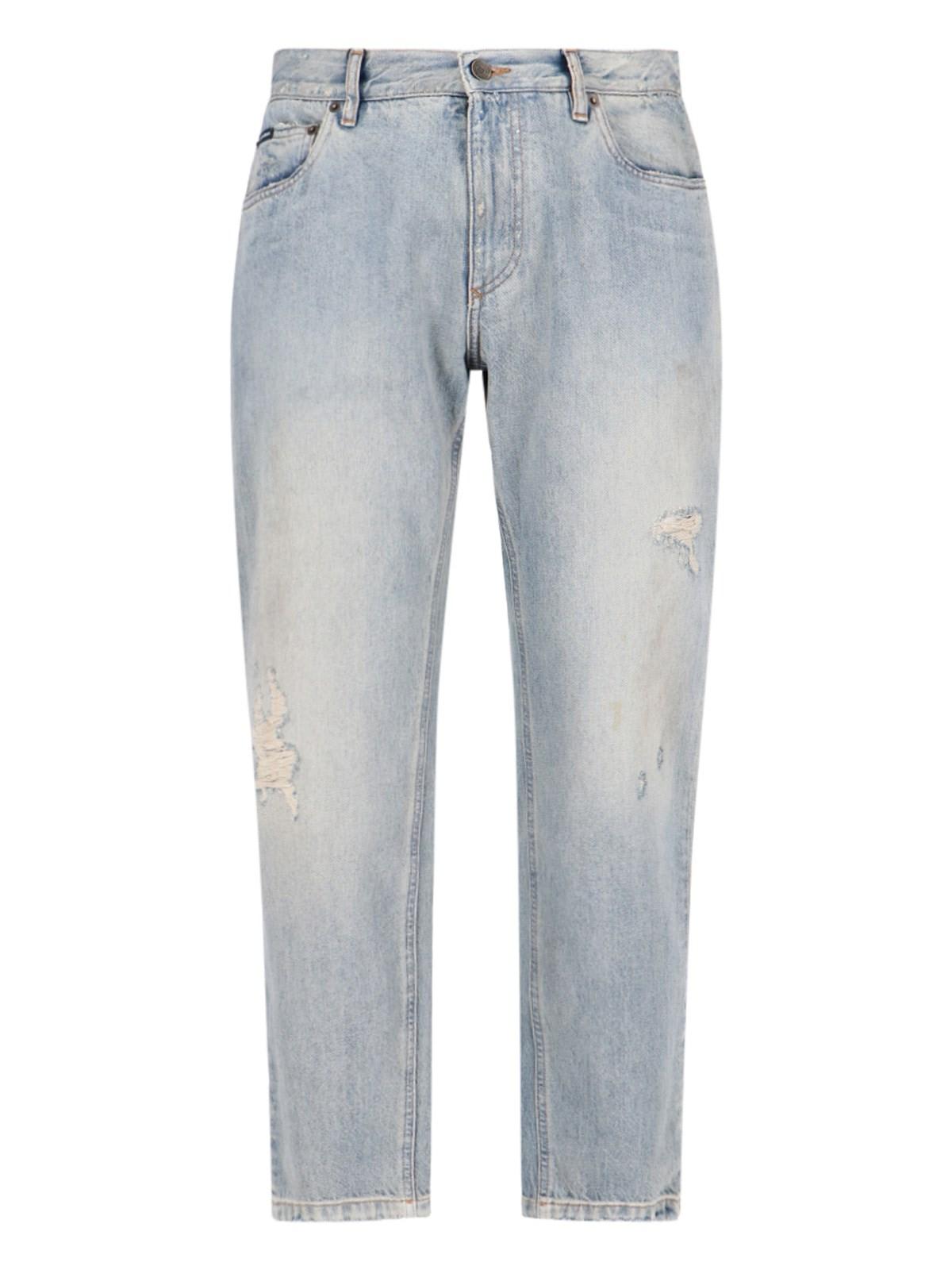 Shop Dolce & Gabbana Loose Jeans With Abrasions In Gray