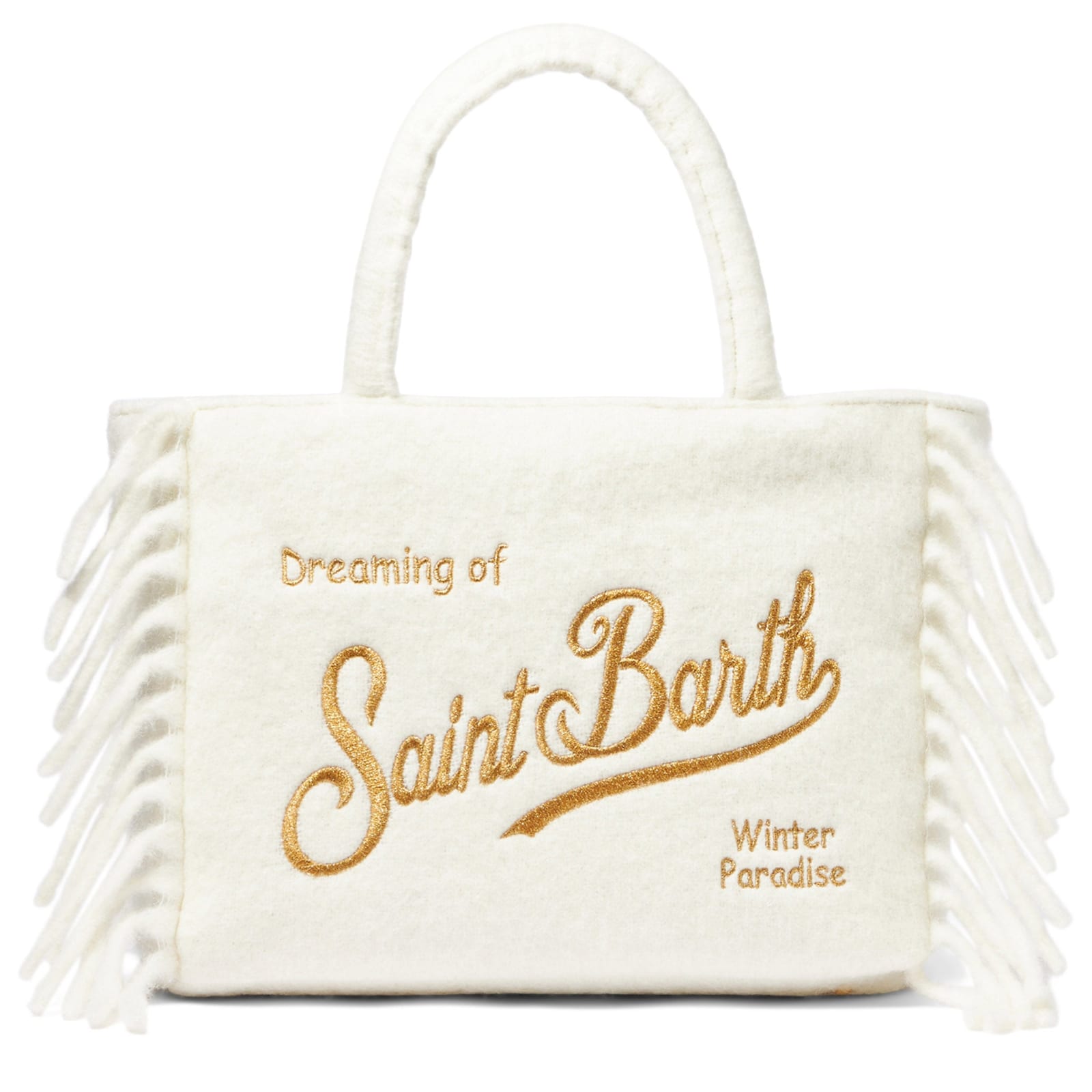 Mc2 Saint Barth Vanity White Shoulder Bag With Fringes In Multicolor